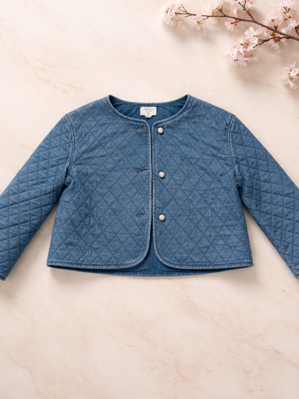 Target x Kate Spade Quilted Blue DenimJacket With Pearl Buttons Sz L